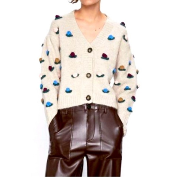 Zara Crochet Floral Knit Cardigan Cottagecore size M/L - Picture 2 of 16